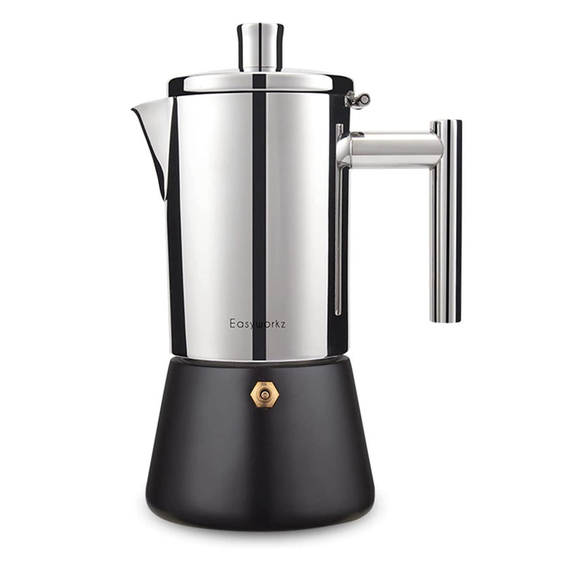 Easyworkz Diego Stovetop Espresso Maker Stainless Steel Italian Coffee Machine Maker 6Cup 10 oz Moka Pot Induction Espresso Pot - Image 1